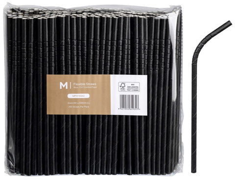 Paper Regular Flexible Straws - Black, 6mm x 200mm, 300gsm, FSC Mix® (Box Of 2500)