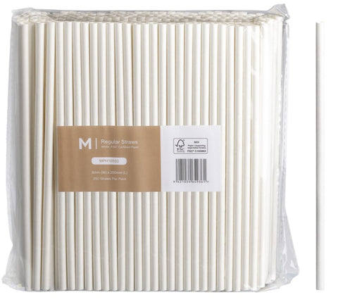 Paper Regular Straight Straws - White, 6mm x 200mm, 300gsm, FSC Mix® (Box Of 2500)