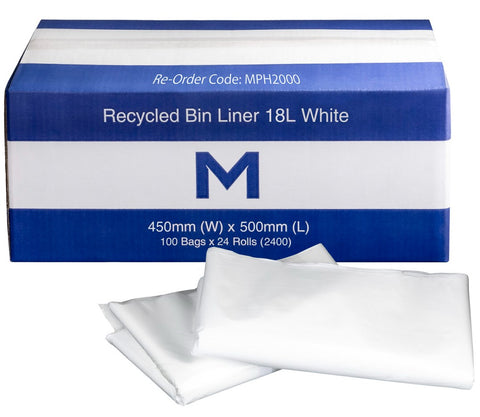 FP Recycled Bin Liner 18L - White, 450mm x 500mm x 20mu (Box Of 2400)