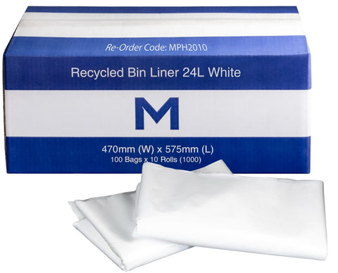 FP Recycled Bin Liner 24L - White, 470mm x 575mm x 30mu (Box Of 1000)