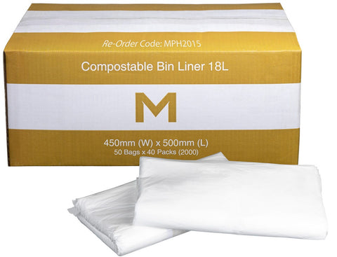 FP Compostable Bin Liner 18L - White, 450mm x 500mm x 20mu (Box Of 2000)