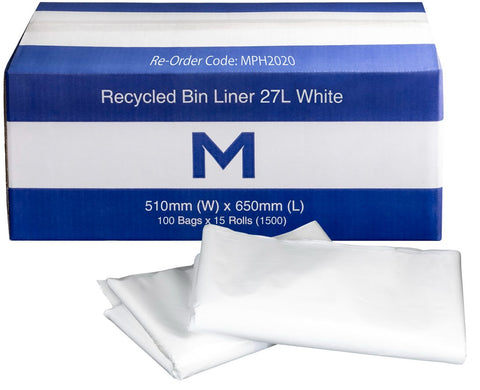 FP Recycled Bin Liner 27L - White, 510mm x 650mm x 20mu (Box Of 1500)