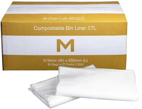 FP Compostable Bin Liner 27L - White, 510mm x 650mm x 20mu (Box Of 1350)