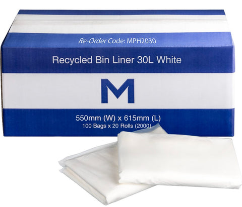 FP Recycled Bin Liner 30L - White, 550mm x 615mm x 11mu (Box Of 2000)