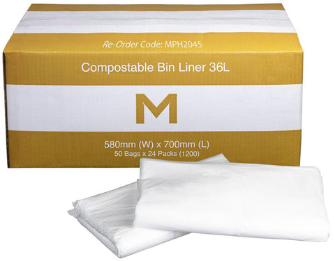 FP Compostable Bin Liner 36L - White, 580mm x 700mm x 20mu (Box Of 1200)