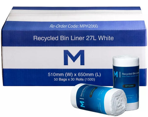 POR Recycled Bin Liner 27L - White, 510mm x 650mm x 15mu (Box Of 1500) *Peach Scented*