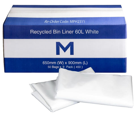 FP Recycled Bin Liner 72L - White, 700mm x 900mm x 40mu (Box Of 350)