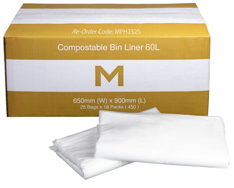 FP Compostable Bin Liner 60L - White, 650mm x 900mm x 30mu (Box Of 450)