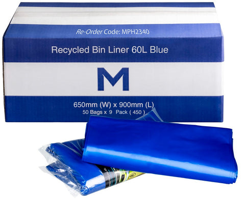 FP Recycled Bin Liner 60L - Blue, 650mm x 900mm x 30mu (Box Of 450)