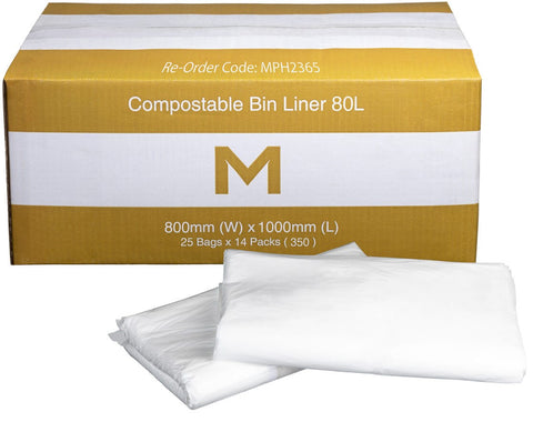 FP Compostable Bin Liner 80L - White, 800mm x 1000mm x 30mu (Box Of 350)