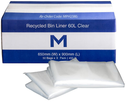 FP Recycled Bin Liner 60L - Clear, 650mm x 900mm x 30mu (Box Of 450)