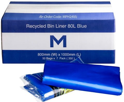 FP Recycled Bin Liner 80L - Blue, 800mm x 1000mm x 30mu (Box Of 350)