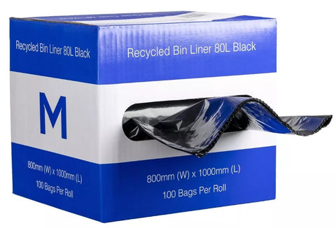 DB Recycled Bin Liner 80L - Black, 800mm x 1000mm x 35mu (Box Of 100) *Dispenser Box