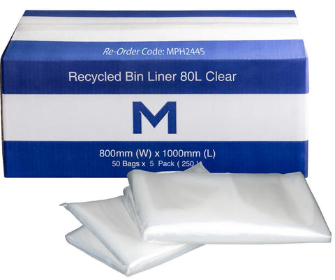 FP Recycled Bin Liner 80L - Clear, 800mm x 1000mm x 40mu (Box Of 250)