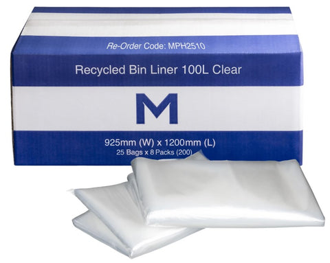 FP Recycled Bin Liner 100L - Clear, 925mm x 1200mm x 30mu (Box Of 200)