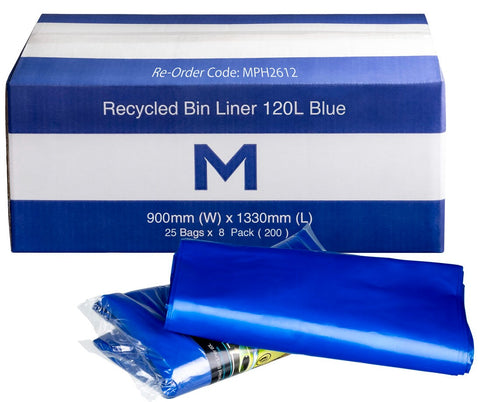 FP Recycled Bin Liner 120L - Blue, 900mm x 1330mm x 30mu (Box Of 200)