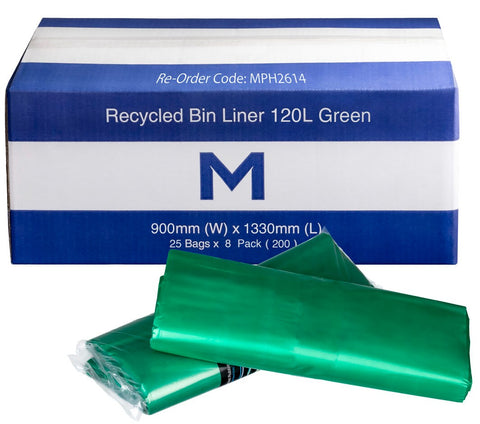 FP Recycled Bin Liner 120L - Green, 900mm x 1330mm x 30mu (Box Of 200)