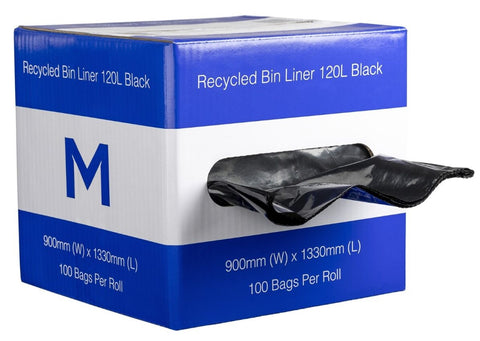 DB Recycled Bin Liner 120L - Black, 900mm x 1330mm x 35mu (Box Of 100) *Dispenser Box