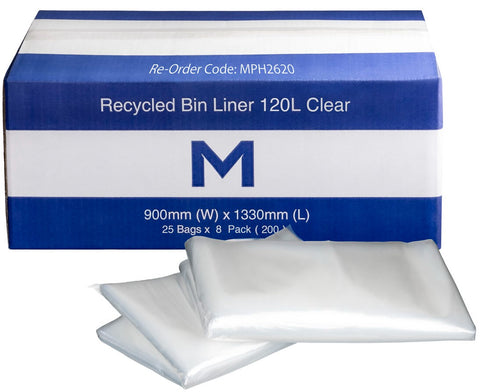 FP Recycled Bin Liner 120L - Clear, 900mm x 1330mm x 30mu (Box Of 200)