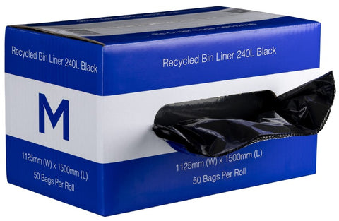 DB Recycled Bin Liner 240L - Black, 1125mm x 1500mm x 35mu (Box Of 50) *Dispenser Box