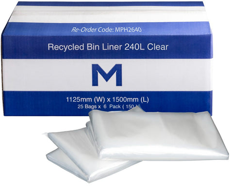 FP Recycled Bin Liner 240L - Clear, 1125mm x 1500mm x 30mu (Box Of 150)