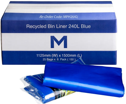 FP Recycled Bin Liner 240L - Blue, 1125mm x 1500mm x 30mu (Box Of 150)