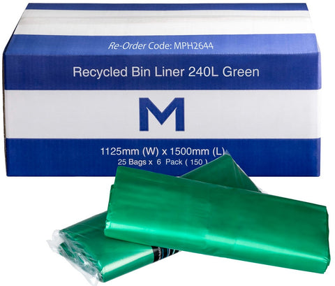 FP Recycled Bin Liner 240L - Green, 1125mm x 1500mm x 30mu (Box Of 150)