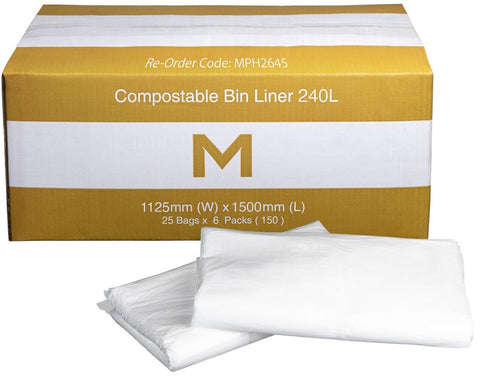 FP Compostable Bin Liner 240L - White, 1125mm x 1500mm x 30mu (Box Of 150)