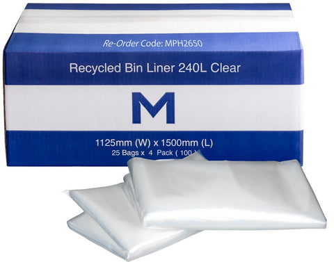 FP Recycled Bin Liner 240L - Clear, 1125mm x 1500mm x 50mu (Box Of 100)