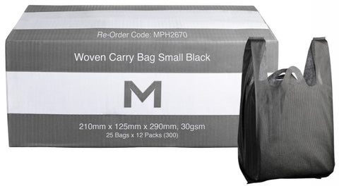 Woven Carry Bag Small - Black, 210mm x 125mm x 290mm, 30gsm (Box of 300)