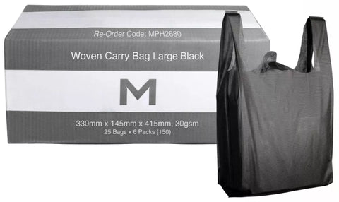 Woven Carry Bag Large - Black, 330mm x 145mm x 415mm, 30gsm (Box Of 150)