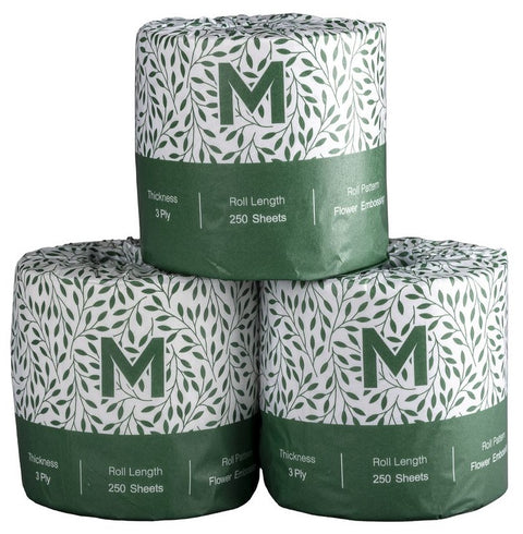 Recycled Wrapped Toilet Tissue Boxed - White, 3 Ply, 250 Sheets, FSC Recycled® (Box Of 48)