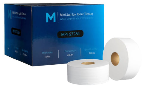 Virgin Mini Jumbo Toilet Tissue Boxed - White, 1 Ply, 400m, FSC Mix® (Box Of 12)