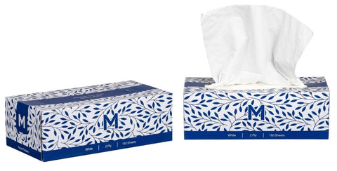 Flat Facial Tissues - White, 2 Ply, 150 Sheets(Box Of 30 Packs)