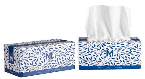 Flat Facial Tissues - White, 2 Ply, 200 Sheets(Box Of 24 Packs)