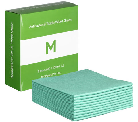 Antibacterial Textile Wipes - Green, 400mm x 400mm, 140gsm (Box Of 80)