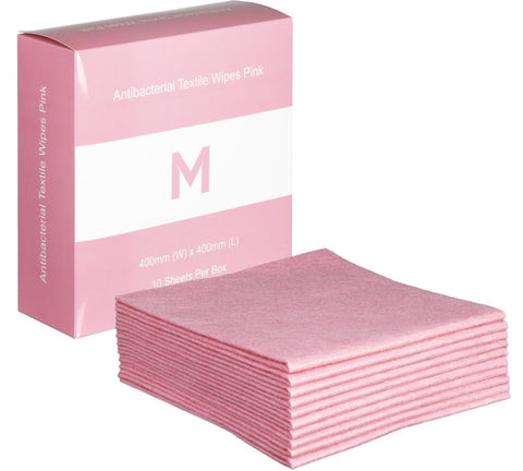 Antibacterial Textile Wipes - Pink, 400mm x 400mm, 140gsm (Box Of 80)