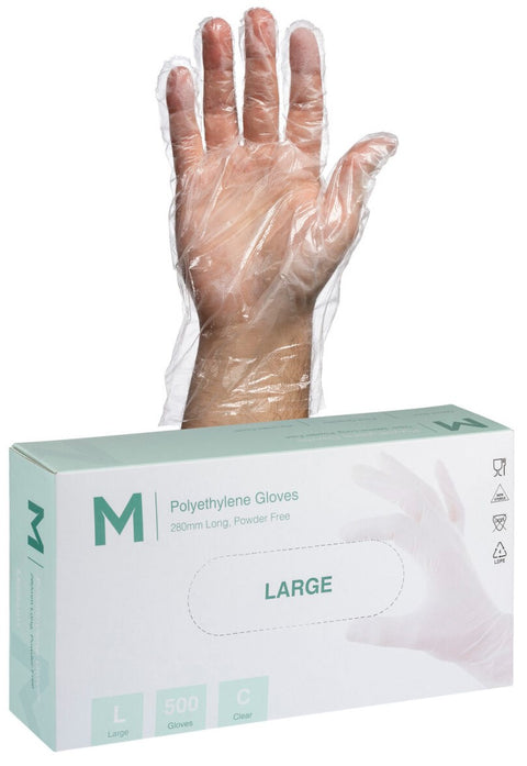 Polyethylene Gloves - Clear, L, 240mm Cuff, 1.0g (Box Of  5000)