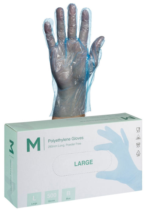 Polyethylene Gloves - Blue, L, 240mm Cuff, 1.0g (Box Of 5000)