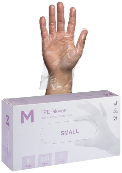 TPE Embossed Gloves Powder Free - Clear, S, 240mm Cuff, 2.0g(Box Of 2000)