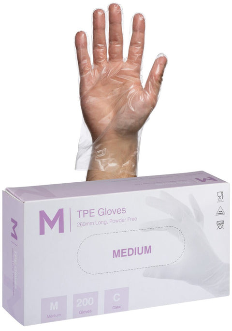 TPE Embossed Gloves Powder Free - Clear, M, 240mm Cuff, 2.0g(Box Of 2000)