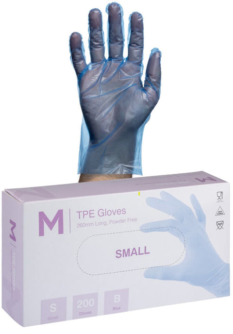 TPE Embossed Gloves Powder Free - Blue, S, 240mm Cuff, 2.0g (Box Of 2000)