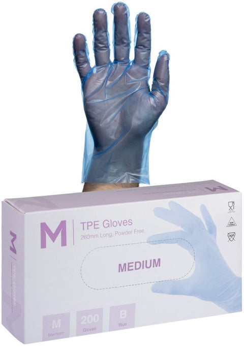 TPE Embossed Gloves Powder Free - Blue, M, 240mm Cuff, 2.0g (Box Of 2000)