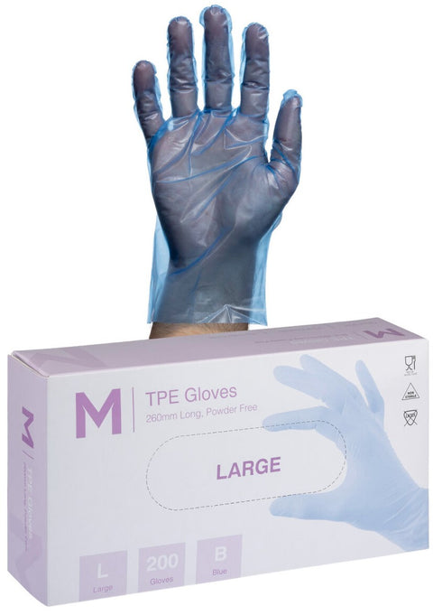 TPE Embossed Gloves Powder Free - Blue, L, 240mm Cuff, 2.0g (Box Of 2000)