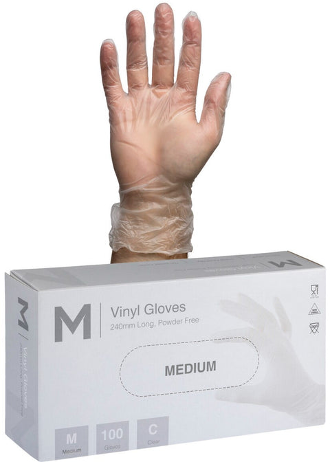 Vinyl Gloves Powder Free - Clear, M, 240mm Cuff, 5.0g (Box Of 1000)