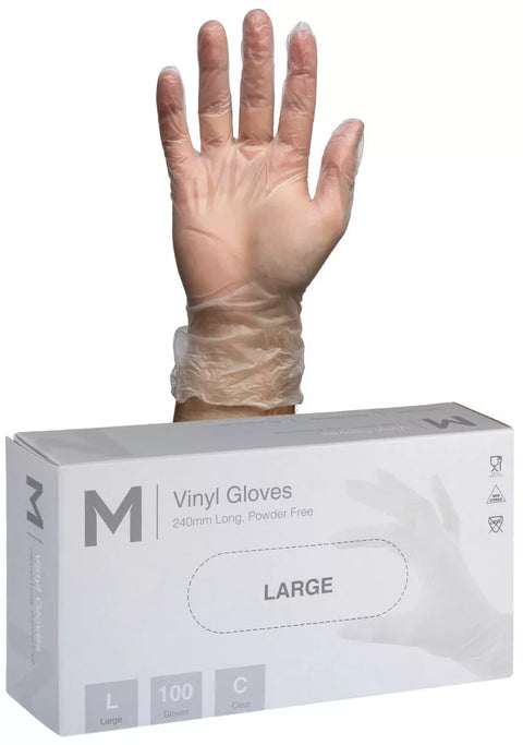 Vinyl Gloves Powder Free - Clear, L, 240mm Cuff, 5.0g (Box Of 1000)