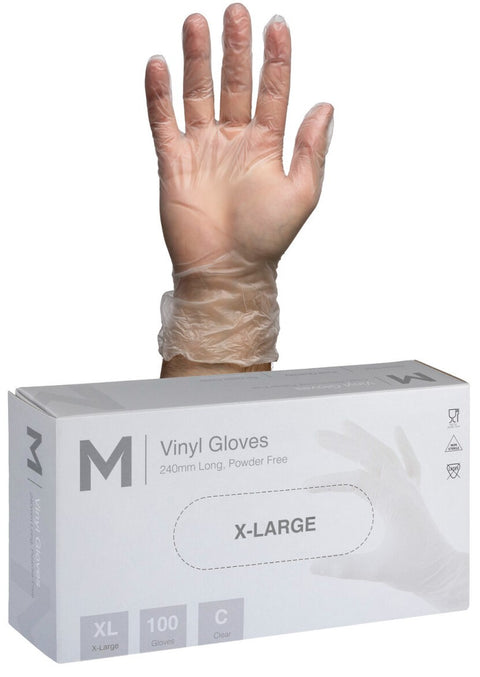 Vinyl Gloves Powder Free - Clear, XL, 240mm Cuff, 5.0g (Box Of 1000)