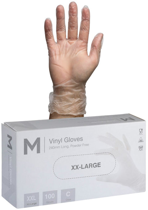 Vinyl Gloves Powder Free - Clear, 2XL, 240mm Cuff, 5.0g (Box Of 1000)