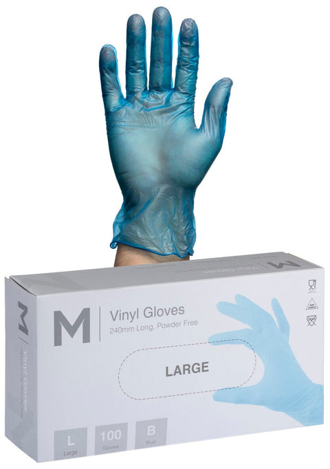 Vinyl Gloves Powder Free - Blue, L, 240mm Cuff, 5.0g (Box Of 1000)