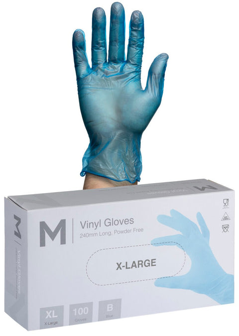 Vinyl Gloves Powder Free - Blue, XL, 240mm Cuff, 5.0g (Box Of 1000)